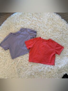Hanna Andersson Coral & Lavender Cropped Boxy Tee Set